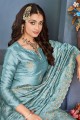 Silk Sky blue Salwar Kameez in Embroidered