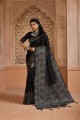 Black Saree with Weaving Raw silk