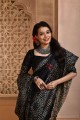 Black Saree with Weaving Raw silk