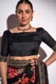 Georgette Saree with Embroidered,printed,lace border in Black