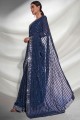 Saree Blue with Embroidered Georgette