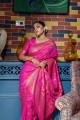 Pink Saree with Zari,weaving Raw silk