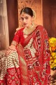 Cotton Printed,weaving,lace border  Saree in Cream with Blouse