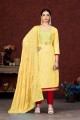 Embroidered Salwar Kameez in Yellow Cotton