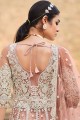 Net Pakistani Suit with Embroidered in Peach