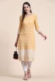 Cotton Embroidered Yellow Straight Kurti with Dupatta