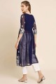 Blue Frock Kurti in Georgette with Embroidered