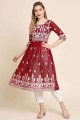 Georgette Embroidered Maroon Frock Kurti with Dupatta