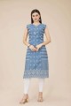 Cotton Straight Kurti with Embroidered in Grey