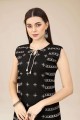 Embroidered Cotton Black Straight Kurti with Dupatta