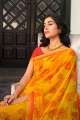 Yellow Saree with Printed,lace border Georgette