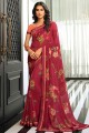 Beet  Saree in Georgette with Printed,lace border