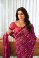Wine  Saree with Printed,lace border Georgette