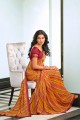 Georgette Printed,lace border Saree in Yellow with Blouse