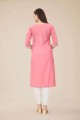 Chinon chiffon Straight Kurti in Pink with Embroidered