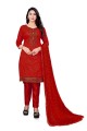 Red Salwar Kameez in Cotton with Embroidered