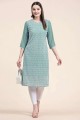 Straight Kurti in Pista  Georgette with Embroidered
