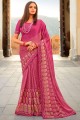 Pink Saree in Printed,lace border Georgette