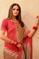Printed,lace border Georgette Pink Saree with Blouse