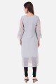 Embroidered Georgette Straight Kurti in Grey
