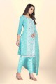 Blue Salwar Kameez in Organza with Embroidered