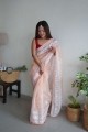 Organza Peach Party Wear Saree in Embroidered