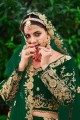 Velvet Stone with moti Wedding Lehenga Choli in Green with Dupatta