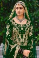 Stone with moti Velvet Wedding Lehenga Choli in with Green Dupatta