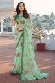 Printed,lace border Georgette Pista  Saree with Blouse