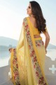 border Printed,lace Georgette Saree in Yellow with Blouse