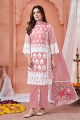 Embroidered Organza Pakistani Suit in Peach with Dupatta