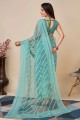 Blue Saree with Chikankari,embroidered Soft net