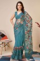 Chikankari,thread,embroidered Soft net Saree in Blue