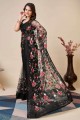 Thread,embroidered Soft net Saree in Black with Blouse
