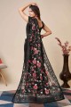 Thread,embroidered Soft net Saree in Black with Blouse