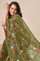 Green Soft net Saree with Thread,embroidered
