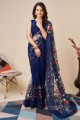 Blue Soft net Saree with Thread,embroidered