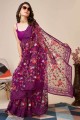 Thread,embroidered Soft net Saree in Purple with Blouse