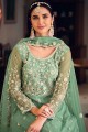 Anarkali Suit Embroidered in Green Net