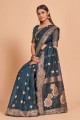 Rama Blue Cotton Saree With Weaving