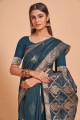 Cotton Rama blue Party Wear Saree with Weaving
