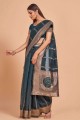 Cotton Rama blue  Saree with Weaving