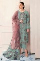 Embroidered Straight Pant Suit in Sky blue Faux georgette