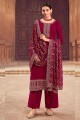 Embroidered Faux georgette Maroon Palazzo Suit with Dupatta