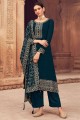 Faux georgette Palazzo Suit in Blue with Embroidered