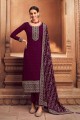 Wine red Faux georgette Embroidered Palazzo Suit with Dupatta