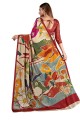 Digital print Multicolor Party Wear Saree with Silk crepe
