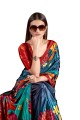 Blue Party Wear Saree With Silk crepe Digital print