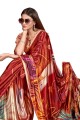 Rust brown Party Wear Saree with Digital print Silk crepe
