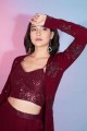 Georgette Embroidered Maroon Palazzo Suit